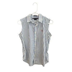 Ralph Lauren Golf Striped Sleeveless Button Down Shirt Size M Slim Fit